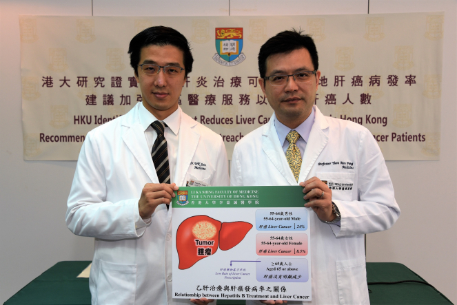 (左起)香港大學李嘉誠醫學院內科學系臨床副教授司徒偉基醫生和腸胃及肝臟科講座教授、李樹芬醫學基金會基金教授(內科)袁孟峰教授在記者招待會上合照。